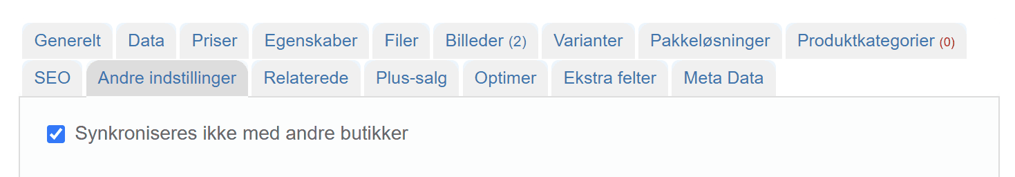 Skærmbillede: Fravælg et produkt