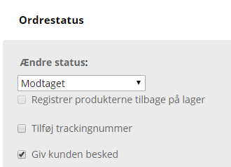 Skærmbillede: Ændre status på ordren