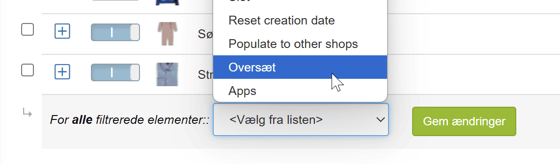Skærmbillede: Oversæt produkter