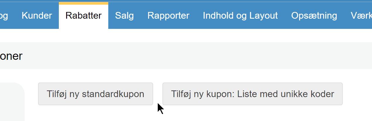Skærmbillede: Oprettelse af rabatkuponer