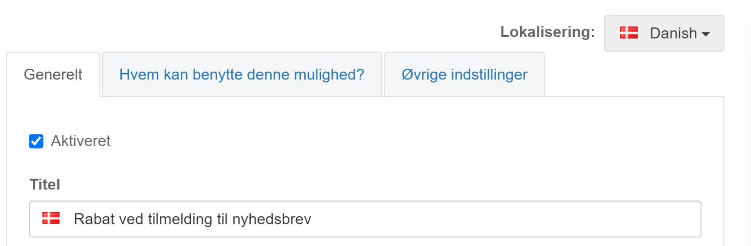 Skærmbillede: Oprettelse af rabatkuponer