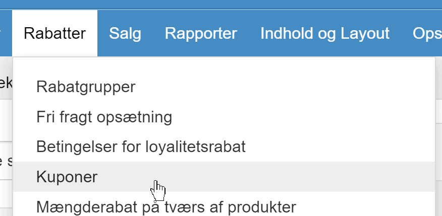 Skærmbillede: Oprettelse af rabatkuponer