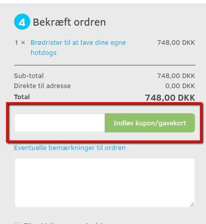 Skærmbillede: Indløsning af rabatkuponer