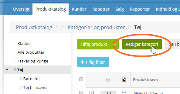 Skærmbillede: Sortering på udvalgte kategorier